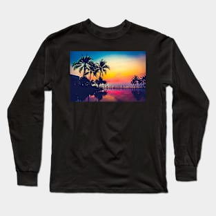 Tropical Ocean Beach Palm Trees Sunset Long Sleeve T-Shirt